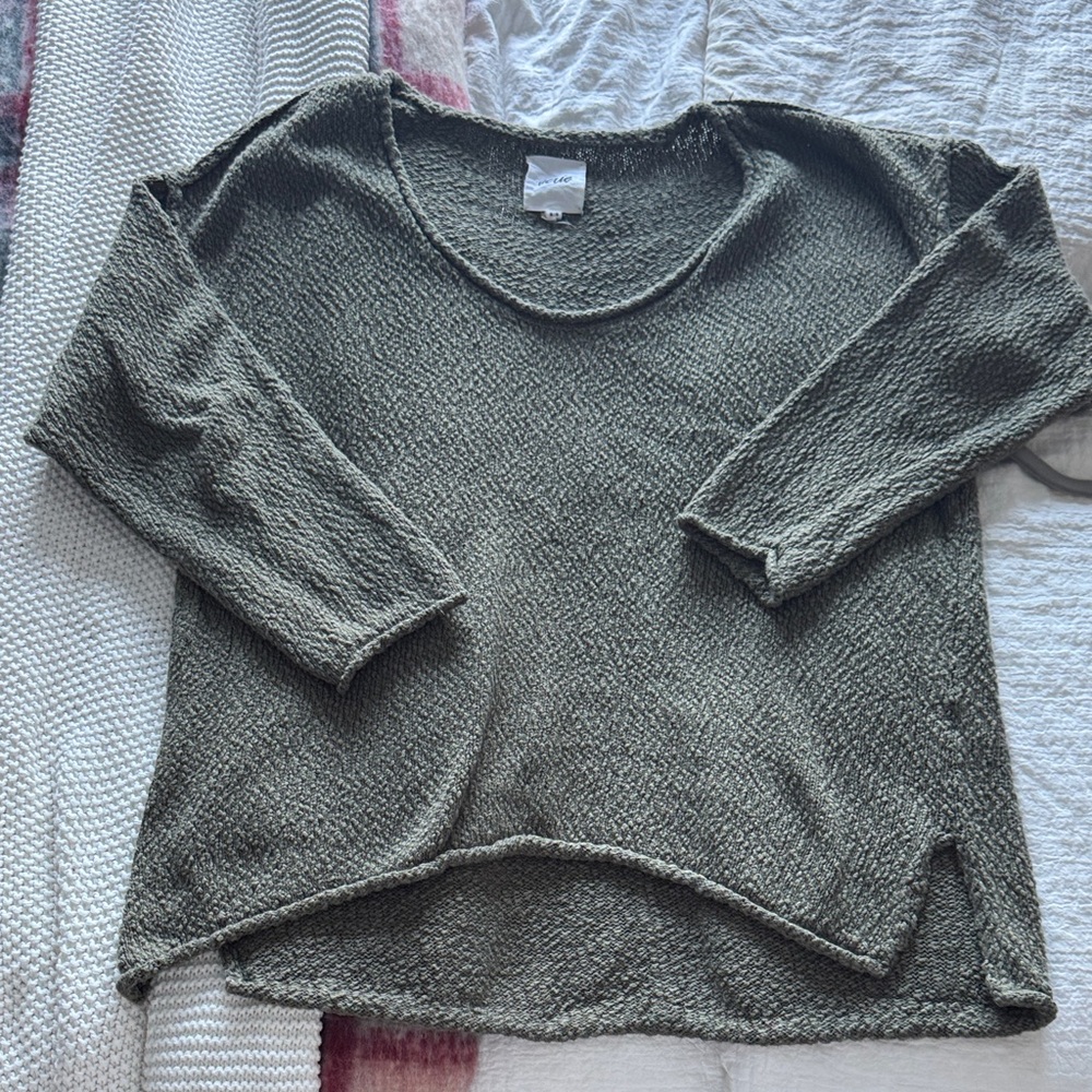 Aerie Textured Olive Crew Neck Sweater